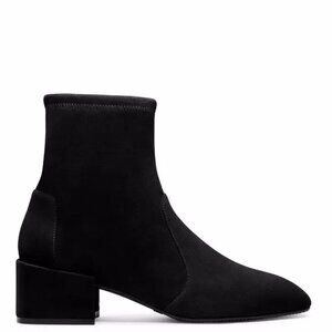 $600 STUART WEITZMAN ACCORDION sock bootie SUEDE SQUARE BLOCK 7.5 AA (PB43)